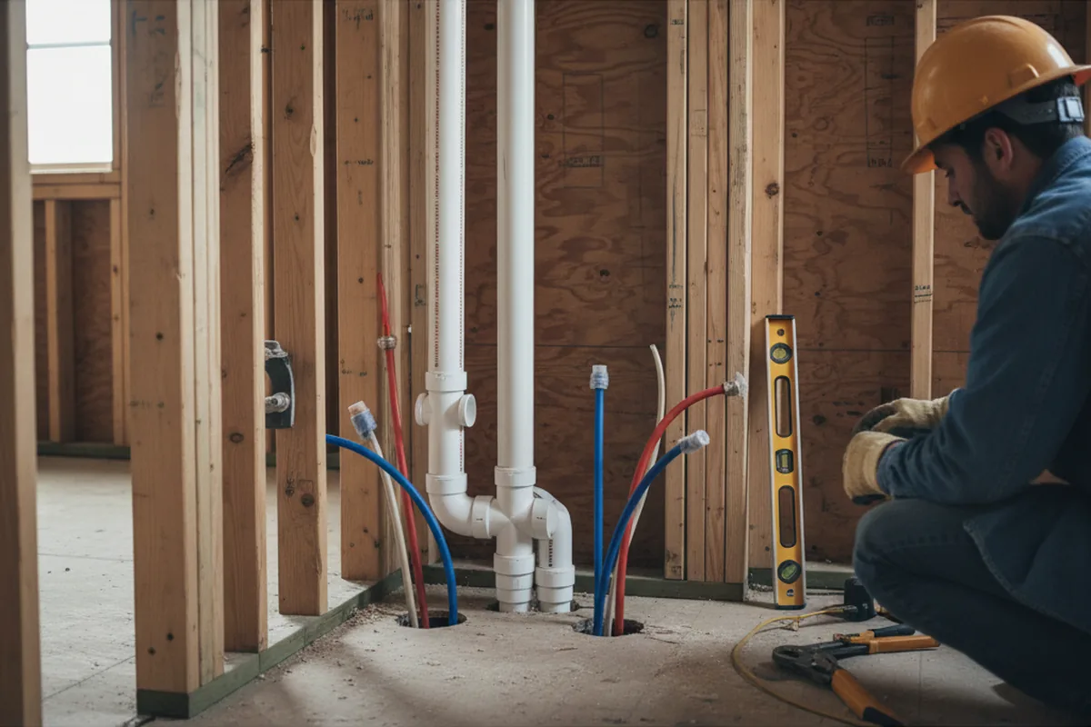 Drain and supply rough-in during Sump Pump Repair in Lambertville